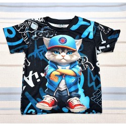 Детска лятна тениска с котарак с шапка