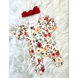 Много красив бебешки гащеризон с цветя и лента за коса Много красив бебешки гащеризон с цветя и лента за коса