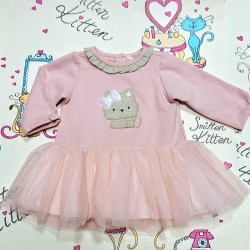 Бебешка розова рокля с коте леко ватирана и с тюл Бебешка розова рокля с коте леко ватирана и с тюл