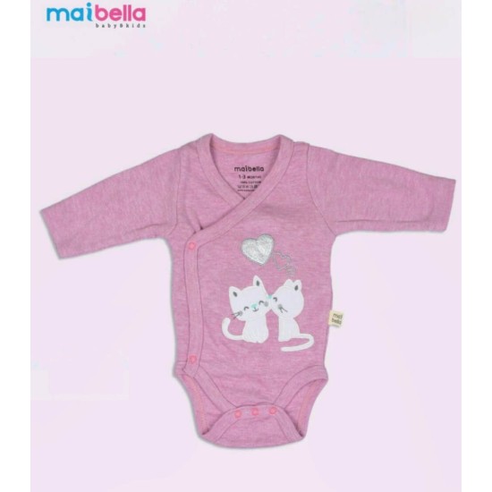 Бебешко боди с прехлупване в розово с котета