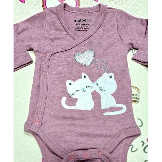 Бебешко боди с прехлупване в розово с котета