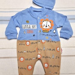 Бебешки гащеризон в синьо и кафяво с лъвчета Бебешки гащеризон в синьо и кафяво с лъвчета