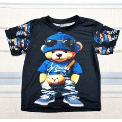 Детска лятна тениска с къс ръкав  Мечо със синя шапка и очила