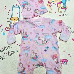 Бебешки гащеризон в розово с еднорози и шапка Бебешки гащеризон в розово с еднорози и шапка