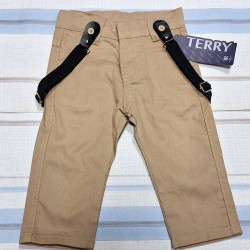 Детски памучен панталон в бежово с тиранти