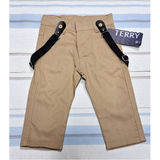 Детски памучен панталон в бежово с тиранти