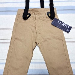 Детски памучен панталон в бежово с тиранти Детски памучен панталон в бежово с тиранти