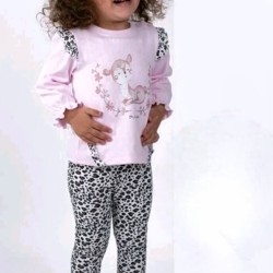 Бебешки комплект с розова блуза,клин и лента за коса  Сърничка