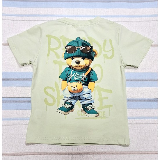 Детска лятна тениска в зелено с мечо на гърба Детска лятна тениска в зелено с мечо на гърба