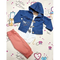 Бебешки комплект с дънково яке с качулка и къдрички  Феята