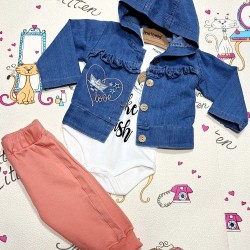 Бебешки комплект с дънково яке с качулка и къдрички  Феята