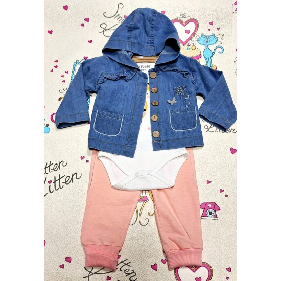 Бебешки комплект с дънково яке с качулка  Катеричка