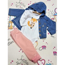 Бебешки комплект с дънково яке с качулка Катеричка Бебешки комплект с дънково яке с качулка Катеричка