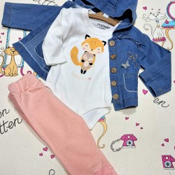 Бебешки комплект с дънково яке с качулка  Катеричка