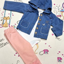 Бебешки комплект с дънково яке с качулка  Катеричка