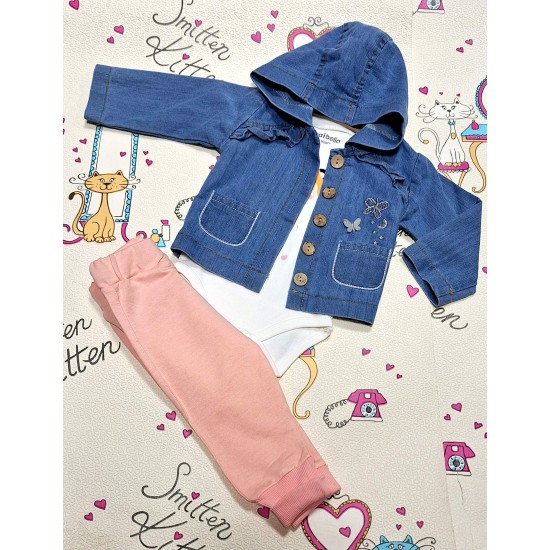 Бебешки комплект с дънково яке с качулка  Катеричка