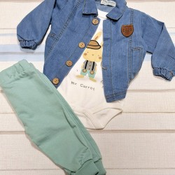 Бебешки комплект с дънково яке,боди и долнище Зайко Бебешки комплект с дънково яке,боди и долнище Зайко