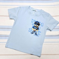 Детска лятна тениска в синьо с мечо на гърба