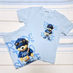 Детска лятна тениска в синьо с мечо на гърба Детска лятна тениска в синьо с мечо на гърба