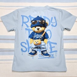 Детска лятна тениска в синьо с мечо на гърба