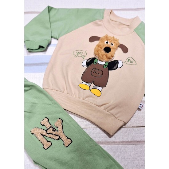 Детски комплект в бежово и зелено Еленче Детски комплект в бежово и зелено Еленче