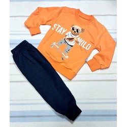Детски комплект с оранжева блуза с мече и скейтборд