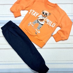 Детски комплект с оранжева блуза с мече и скейтборд