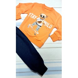 Детски комплект с оранжева блуза с мече и скейтборд Детски комплект с оранжева блуза с мече и скейтборд