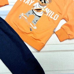Детски комплект с оранжева блуза с мече и скейтборд Детски комплект с оранжева блуза с мече и скейтборд