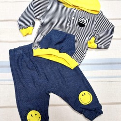 Бебешки комплект с блуза с качулка в синьо и жълто