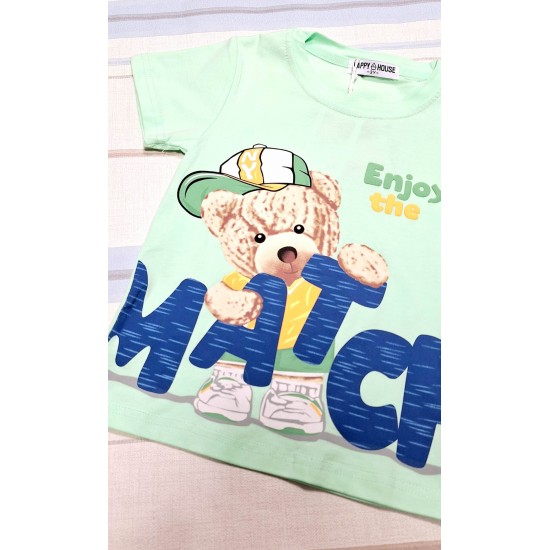 Детска лятна тениска в зелено  Мечо с шапка