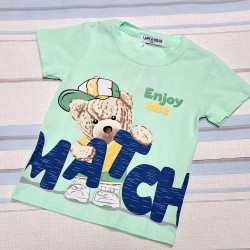 Детска лятна тениска в зелено Мечо с шапка Детска лятна тениска в зелено Мечо с шапка