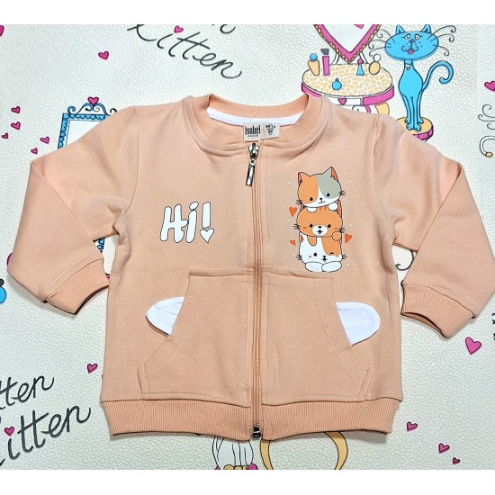 Детски памучен суичърв в цвят праскова с котета