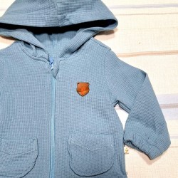 Бебешки памучен суичър в синьо с качулка