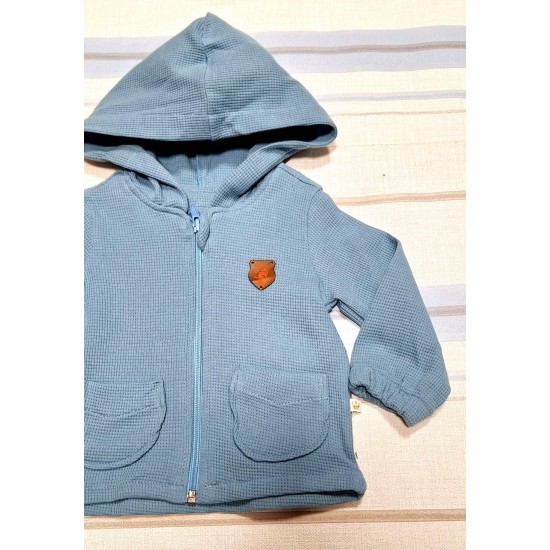 Бебешки памучен суичър в синьо с качулка