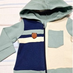 Бебешки памучен суичър в зелено,синьо и екрю