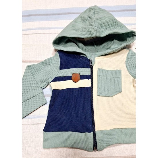 Бебешки памучен суичър в зелено,синьо и екрю Бебешки памучен суичър в зелено,синьо и екрю