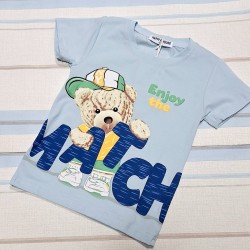 Детска лятна тениска в синьо Мечо с шапка Детска лятна тениска в синьо Мечо с шапка