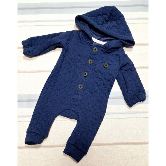 Бебешки памучен капитониран гащеризон в тъмносиньо с качулка