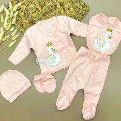 Бебешки комплект за новородено в розово от 5 части 0-3м Лебеди Бебешки комплект за новородено в розово от 5 части 0-3м Лебеди