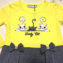 Детска рокля в жълто и сиво  Котета