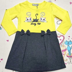 Детска рокля в жълто и сиво Котета Детска рокля в жълто и сиво Котета