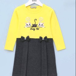 Детска рокля в жълто и сиво  Котета