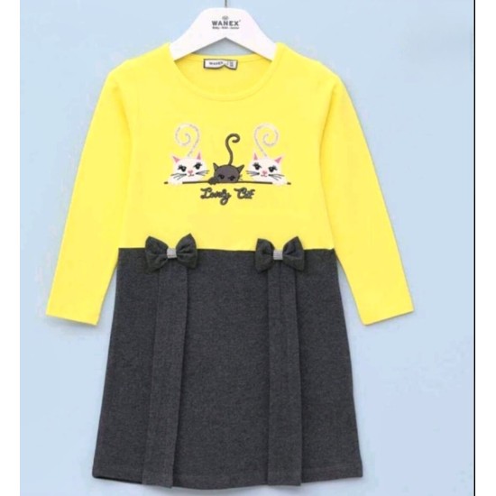 Детска рокля в жълто и сиво  Котета