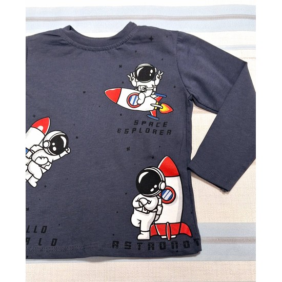 Детска блуза в тъмносиньо  Космонавти и ракети