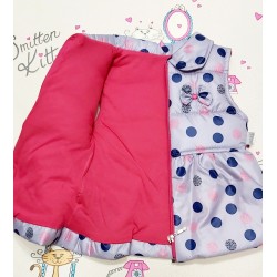 Детски шушляков преходен елек в сиво на тъмносини и розови точки Детски шушляков преходен елек в сиво на тъмносини и розови точки