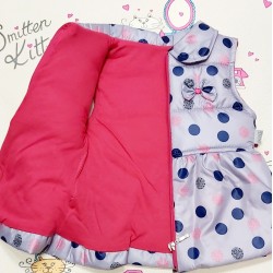 Детски шушляков преходен елек в сиво на тъмносини и розови точки