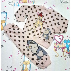 Детски комплект в бежово на кафяви точки с Бамби