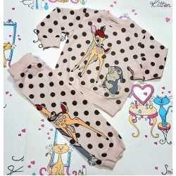 Детски комплект в бежово на кафяви точки с Бамби