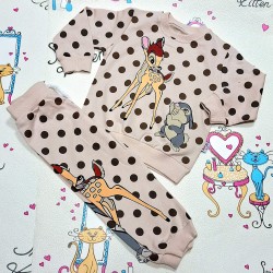 Детски комплект в бежово на кафяви точки с Бамби Детски комплект в бежово на кафяви точки с Бамби